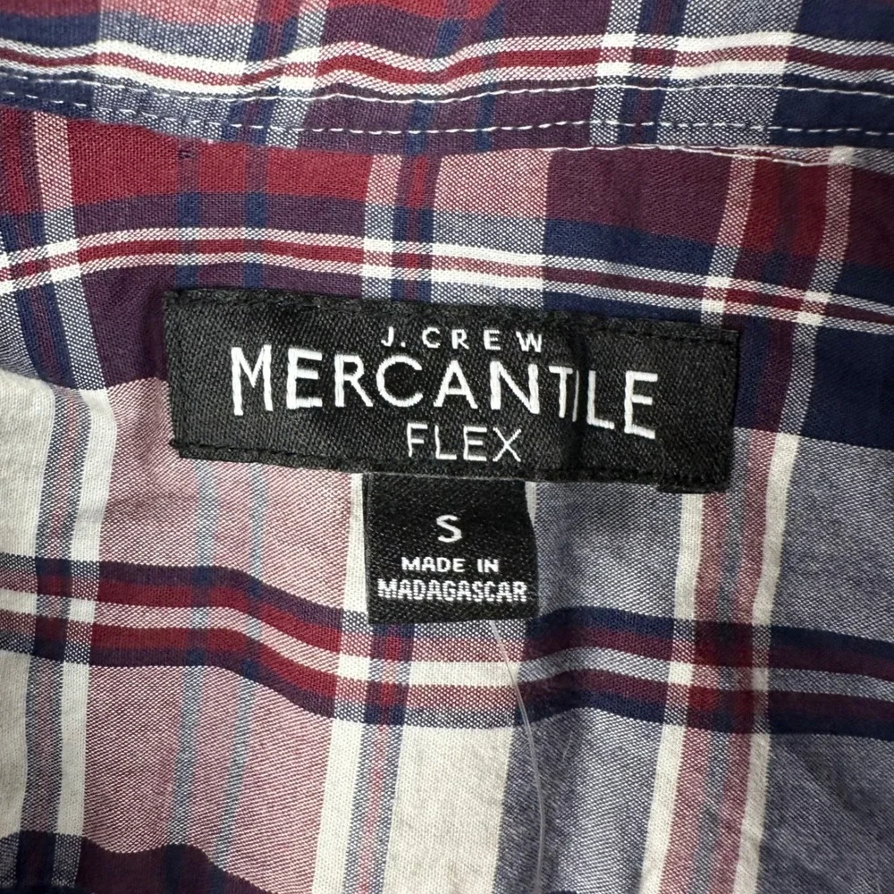 J.Crew Mercantile Flex Mens Small Plaid Button Down Shirt Burgundy Navy NEW - Picture 3 of 8